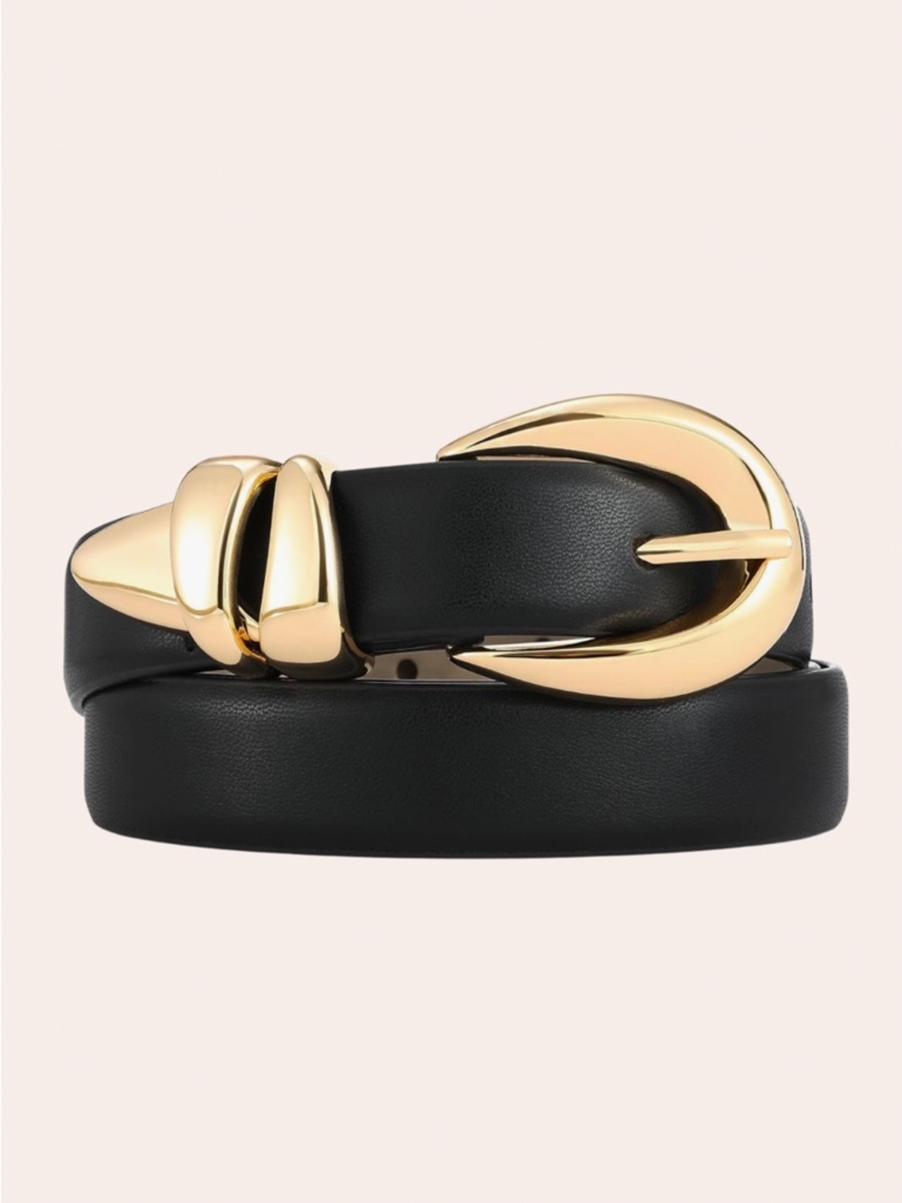 Black Vegan Leather Belt with Statement Gold Buckle | Chic Classic Waist Belt